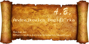 Andrejkovics Boglárka névjegykártya