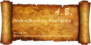 Andrejkovics Boglárka névjegykártya